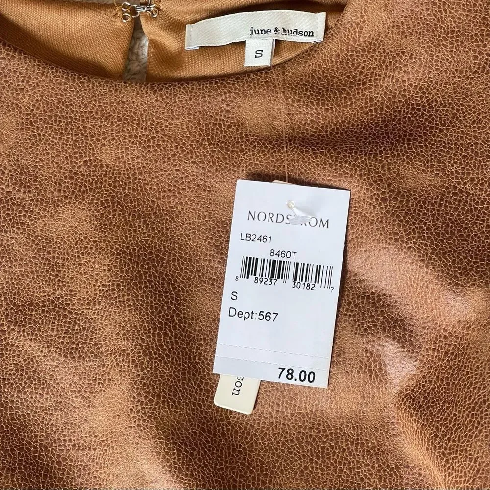 NWT Nordstrom Flattering Vegan Leather Sheath Dress + Slit in Camel Beige SZ S - Picture 8 of 15